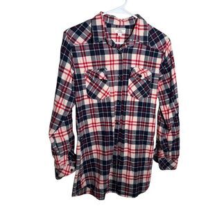 Matchstick Shirt Women's Small Plaid Flannel Button Up Collared Long Sleeve Top